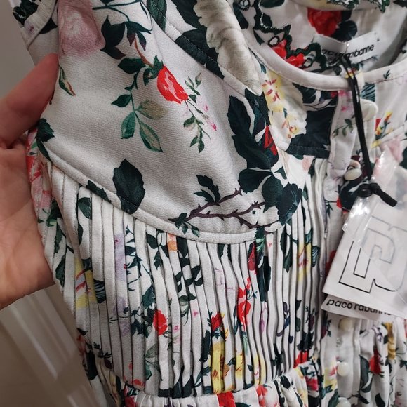 Paco Rabanne White Rose Print Eyelet Trim Minidress - Picture 4 of 9